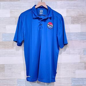 PEPSI PVC Logo Patch Employee Performance Polo Blue Work Uniform Mens Large